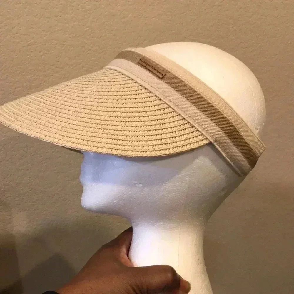 Catherine Malandrino Cream/Tan Sun Visor 100% Paper with Monogram Signature-OS - Picture 3 of 12